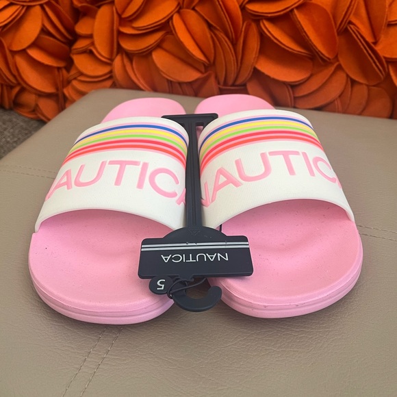 ❣️🆕Nautica Pink, White & Multi Color Stripe Slides❣️ - Picture 2 of 7
